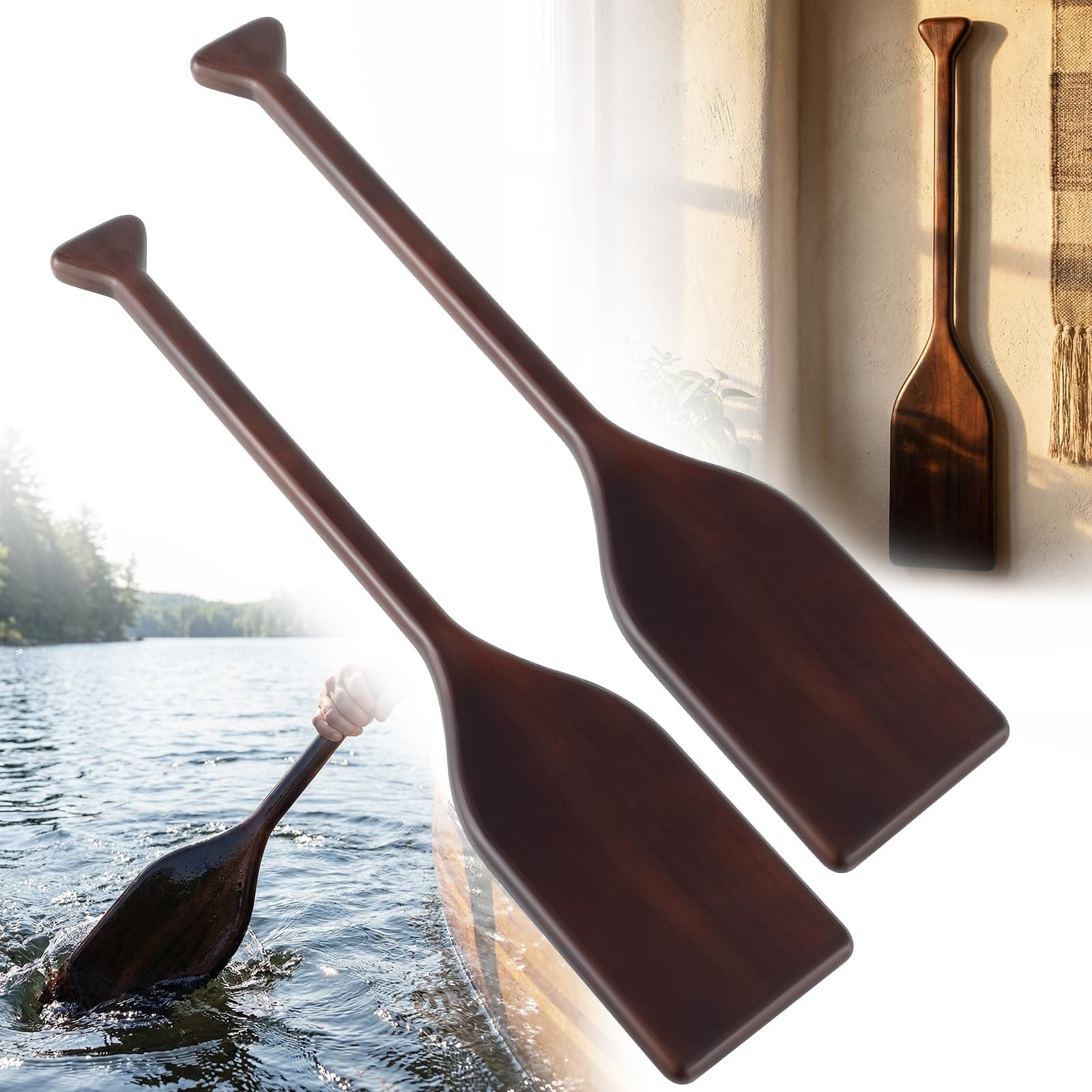 2 Pcs 2.5-4ft Wooden Canoe Oar Paddle, 30-48” Solid Pine Paddle Canoe, for K