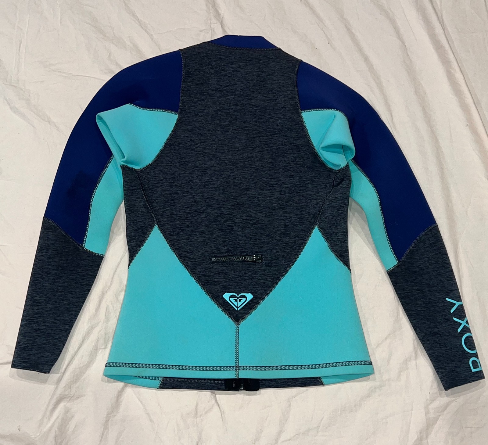 ROXY Wetsuit Full-Zip Top Surf Jacket, Size 6, Blue Gray Turquoise