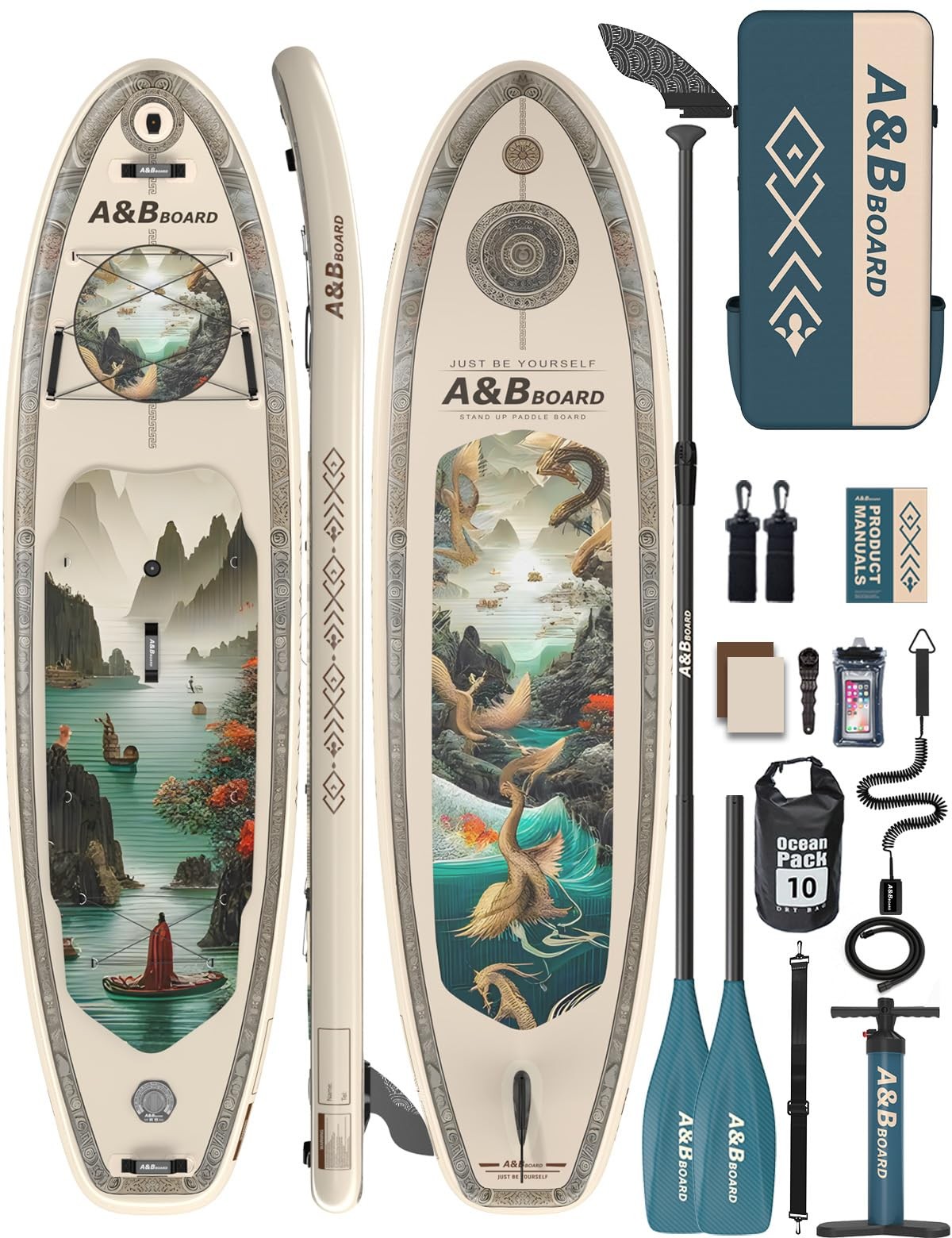 ABBOARD Inflatable Stand Up Paddle Board 11 Ft Extra Wide Fishing Paddleboard…