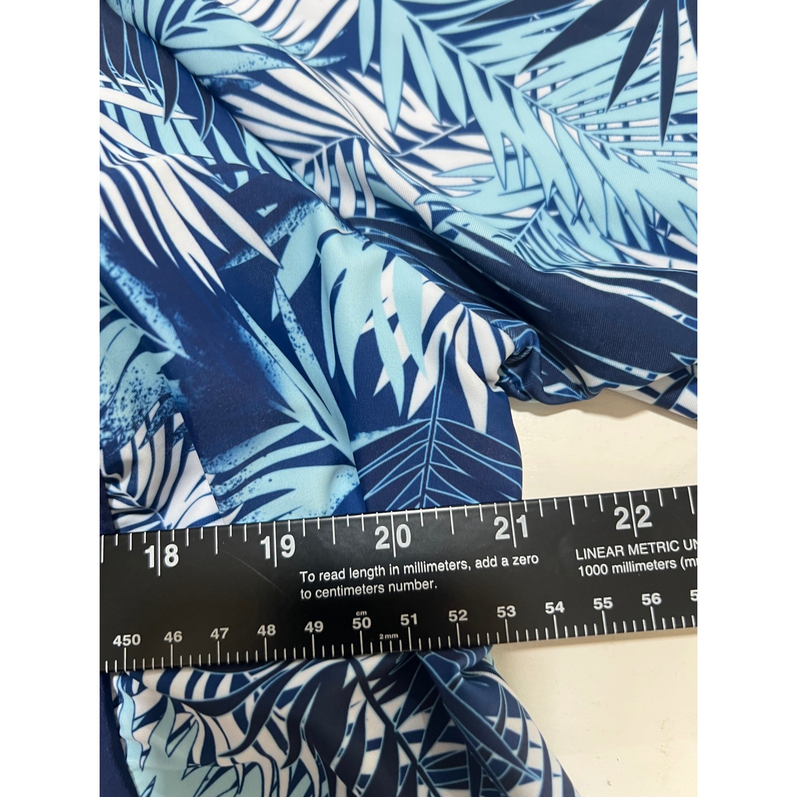 Blue Tropical Palm Print Long Sleeve Rash Guard Swim Top 4XL Navy Built-in Bra