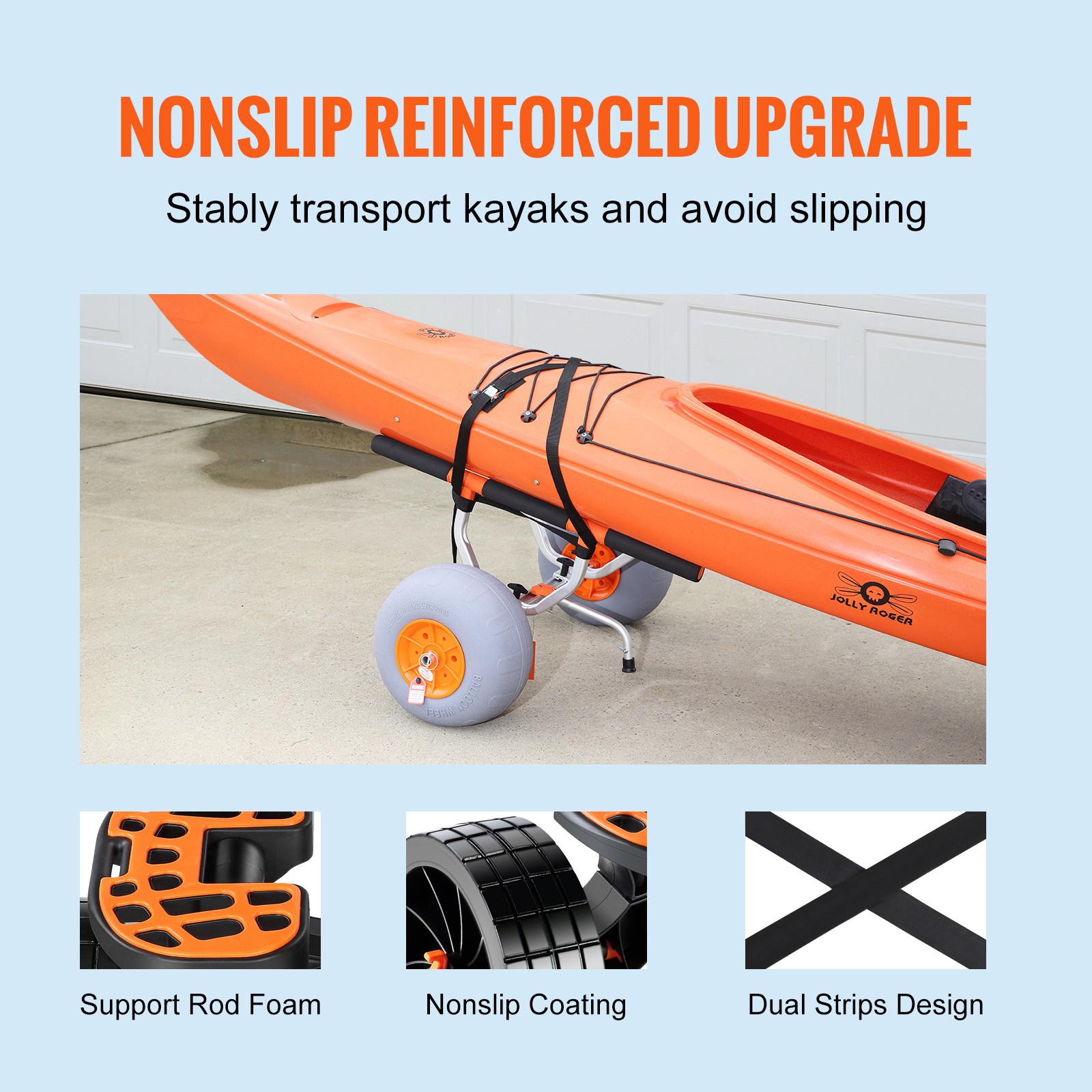 Adjustable Kayak Cart Canoe Carrier 350lbs Load with 12” Tires Foldable