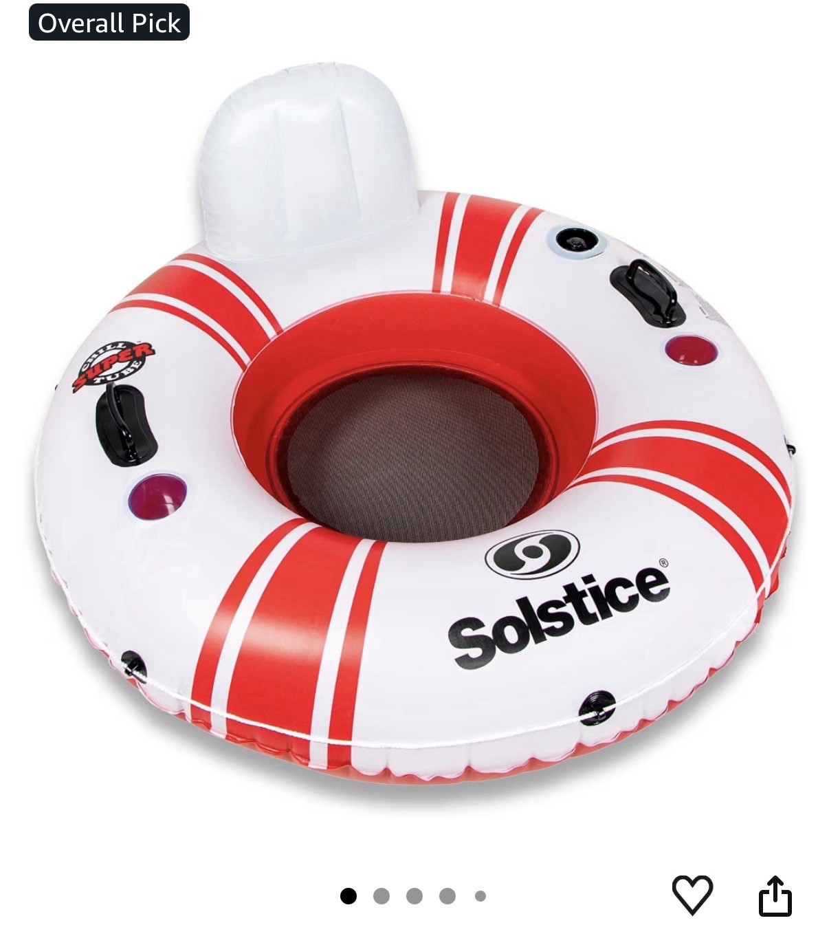 Solstice SuperChill Tube Inflatable Swim Float White/Red w/ Pillow Backrest