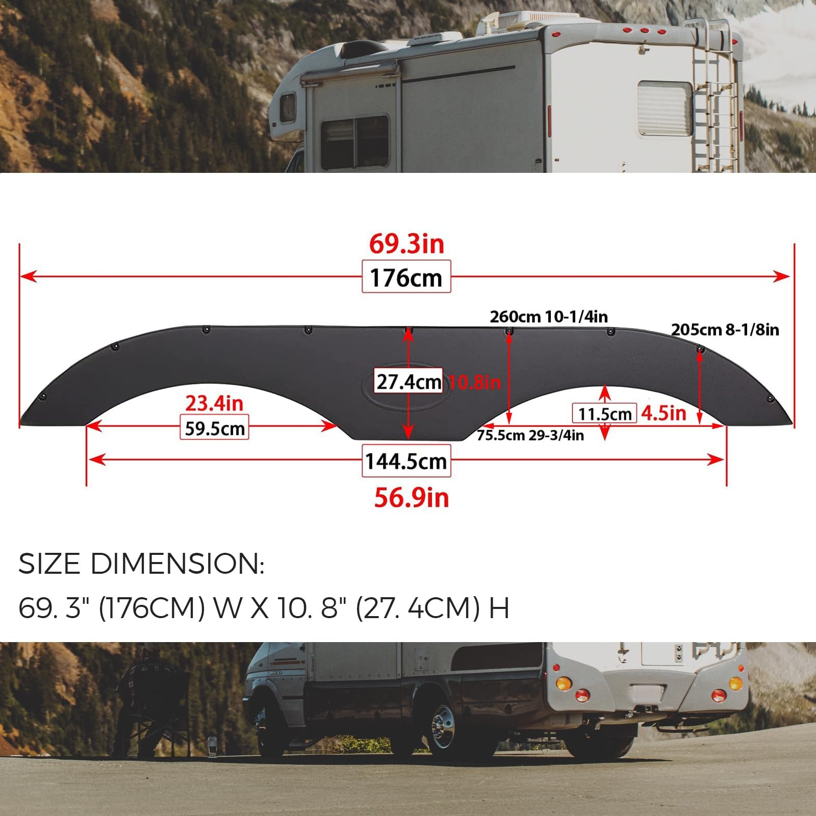 RV Fender Skirt Replacement for Tandem Trailers, Campers, and RVs – Black