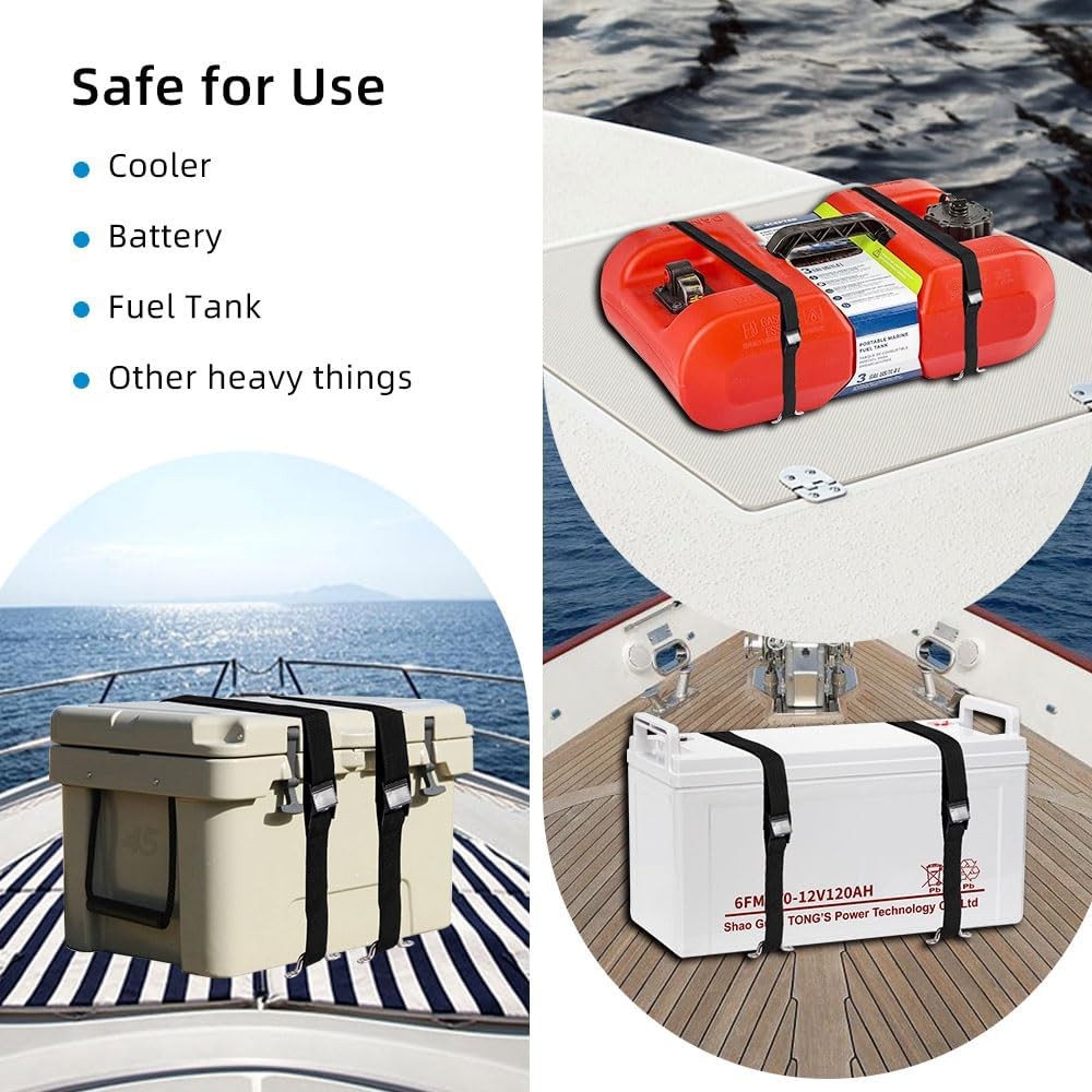 1″ x 4ft Battery Tie Down Straps for Boats,Battery Hold with 2 PCS-Black