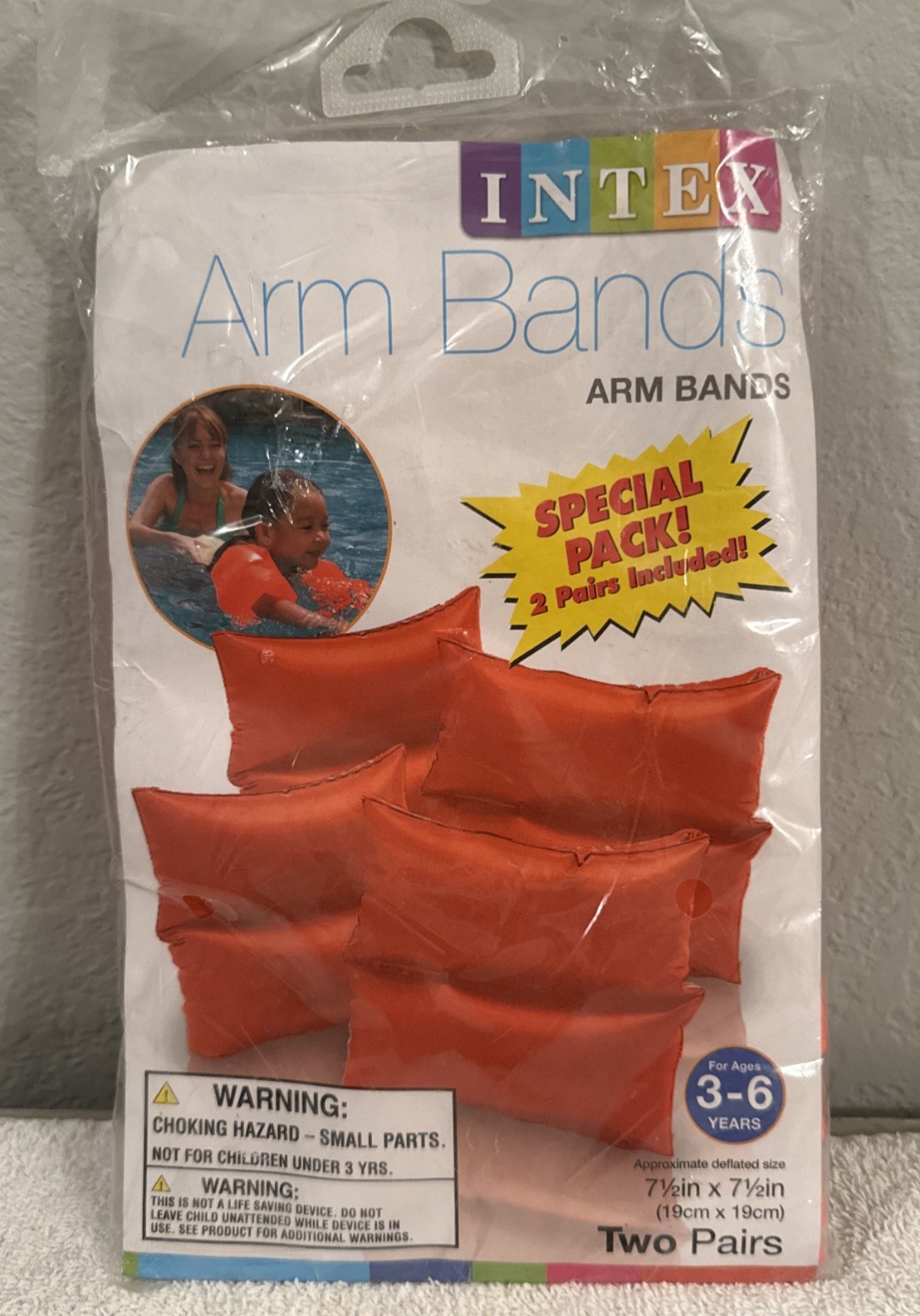 Intex Inflatable Arm Bands Orange Swim Floaties For Kids Ages 3-6 (2 pairs)