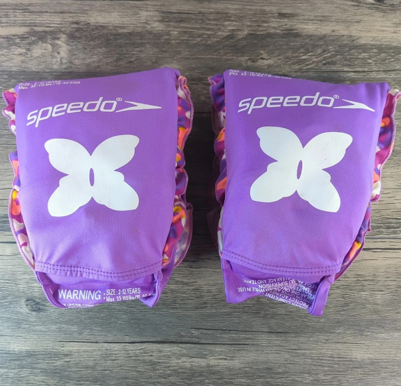 Speedo Water Wings Floaties Ages 2-12 Inflatable 33 – 110 Lbs Purple Never Used