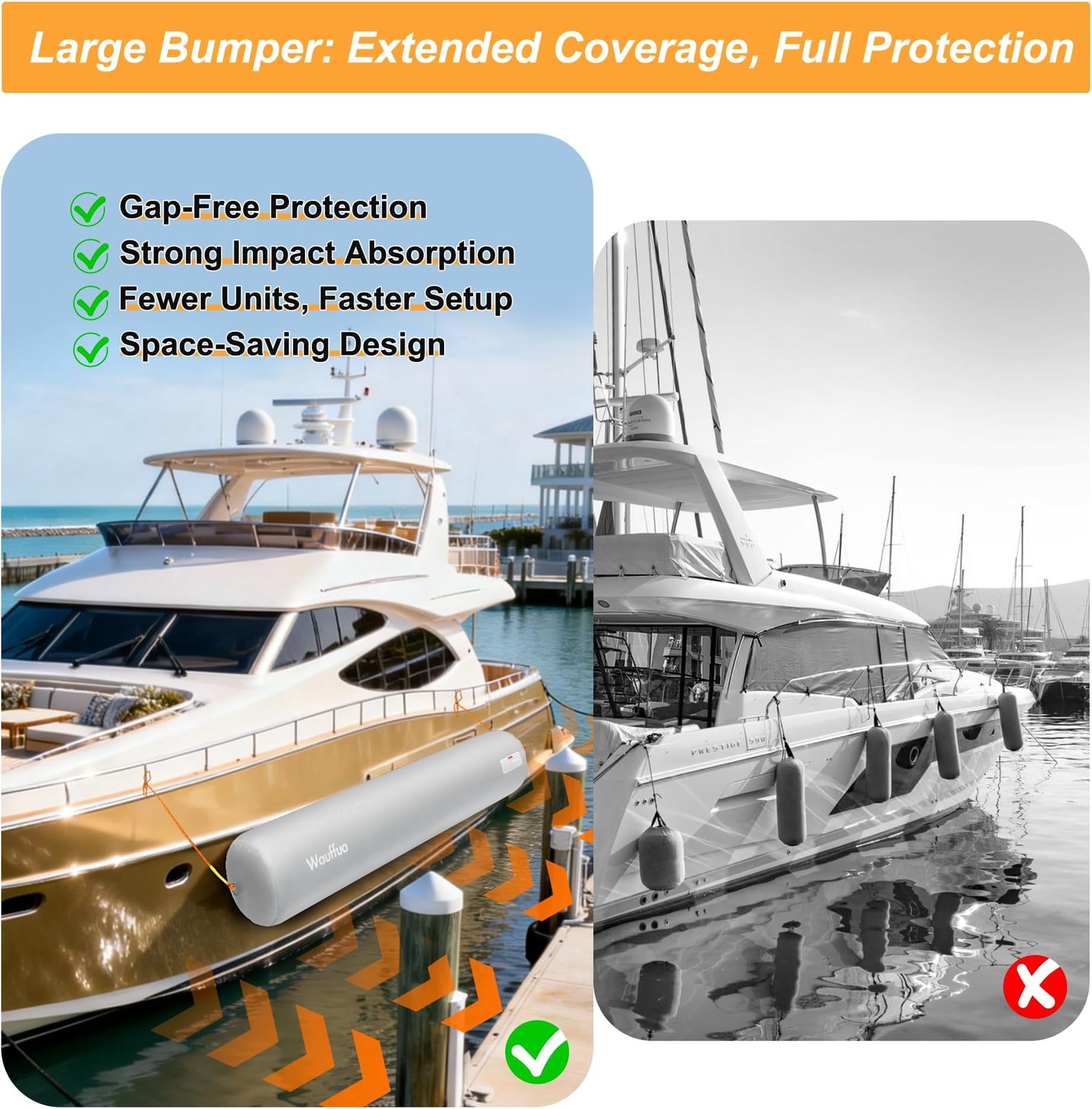 Boat Fenders for Docking, Full Protection Boat Bumpers for Docking with 2 Rop…