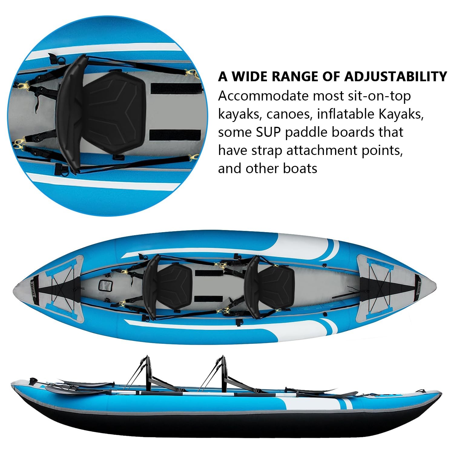 HLOGREE 6-Point Attachment – Thick Padded Kayak Seat Cushion Thicken, BLACK