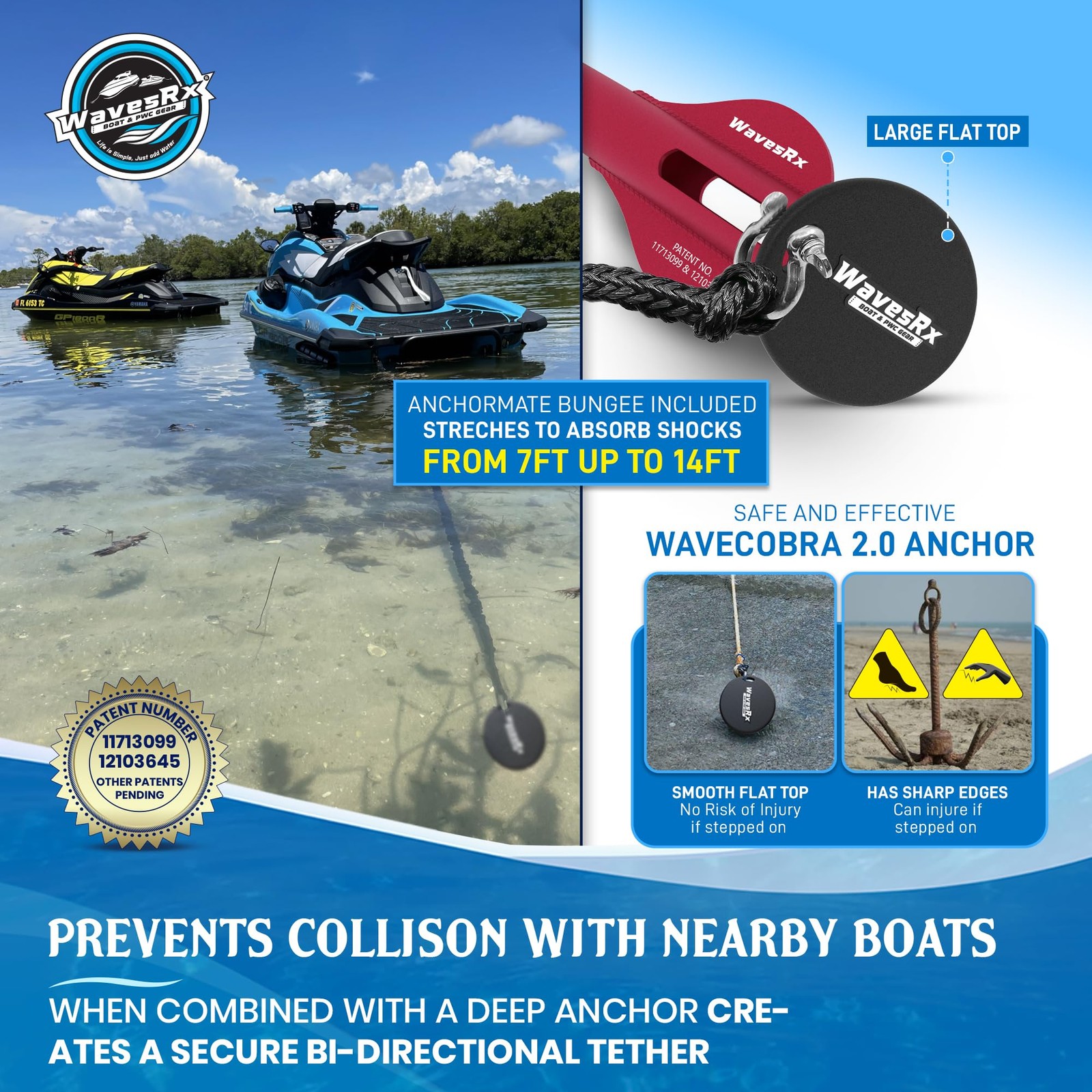 WAVESRX Ultra-Light Aluminum Beach Anchor for Jet Ski, Boat & Kayak