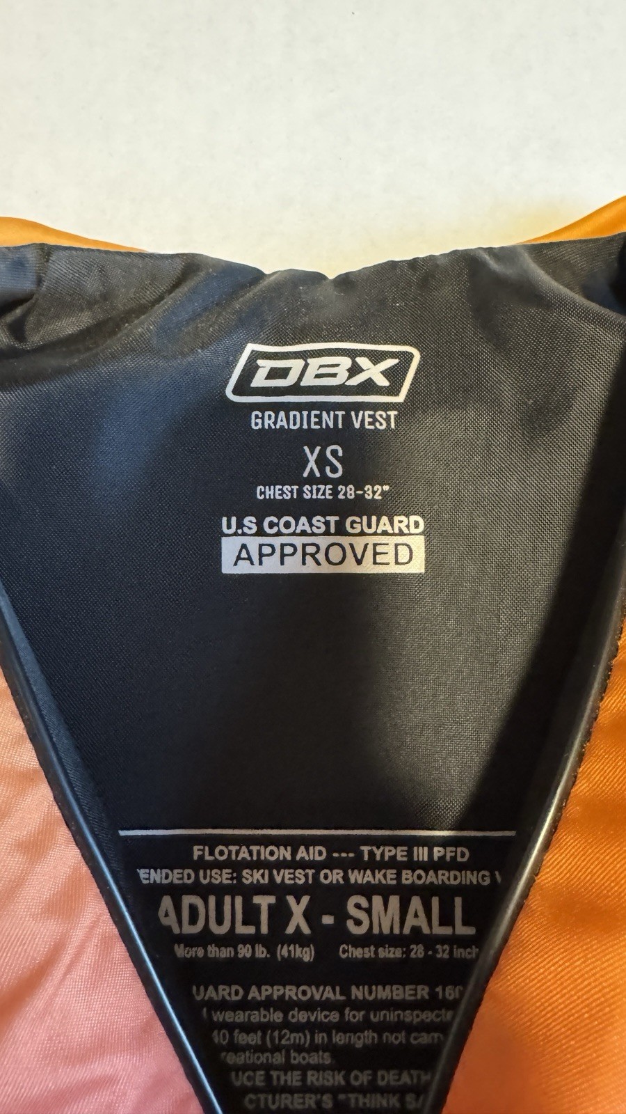 DBX Life Jacket Adult X-small U.S Coast Guard Approved