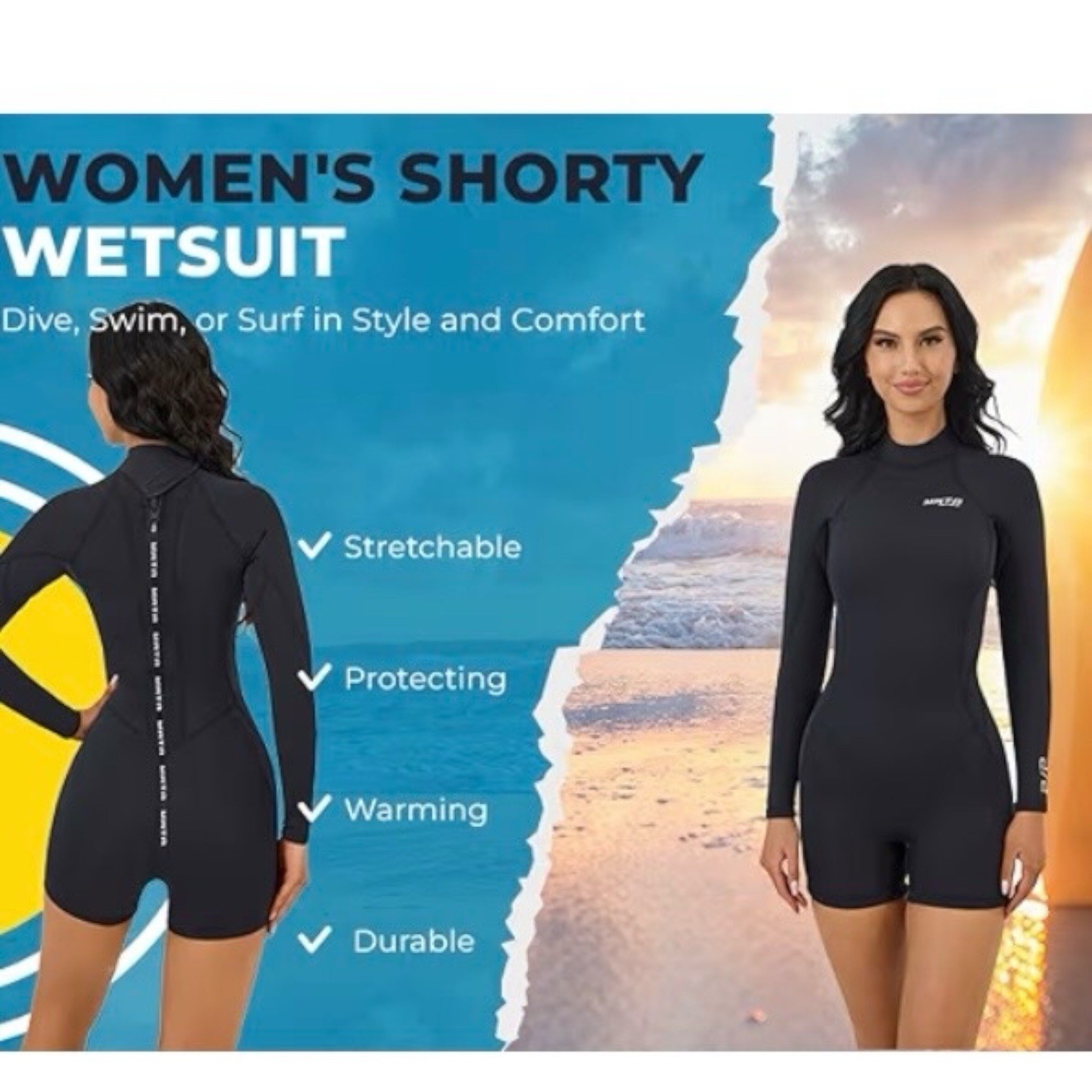 MWTA Women Shorty 2.0mm Neoprene Wetsuits Front Zipper for UV Protection Surf…
