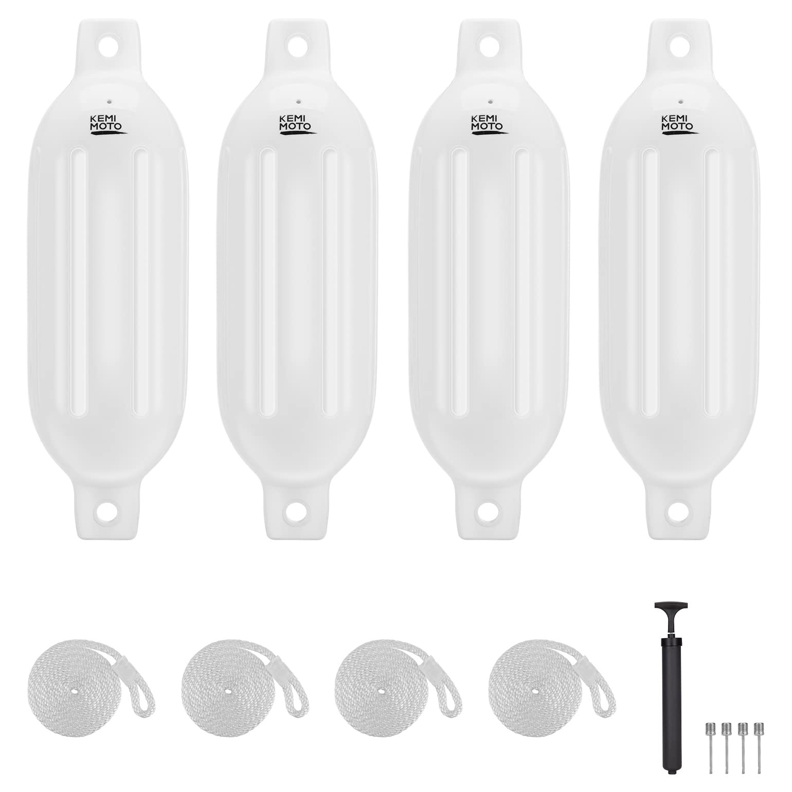 KEMIMOTO Boat Fenders Bumpers for 15-35ft Boat, 4 Pack 6.5*23″, White