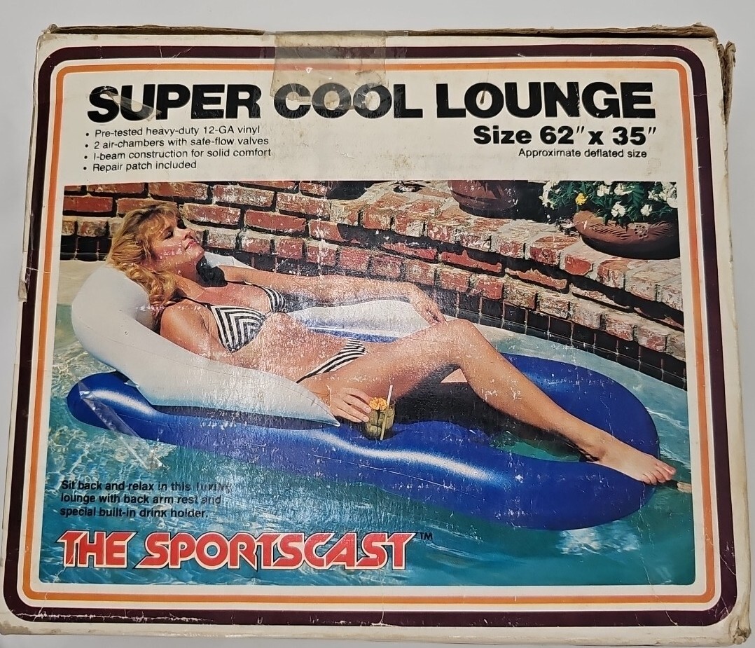 VTG 1980’S Luxury Pool Inflatable Super Cool Lounge Sz. 62″x 35″ THE SPORTSCAST