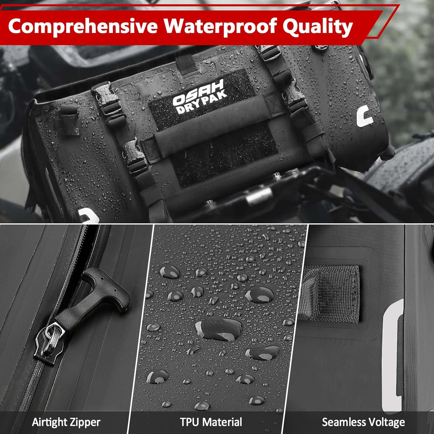 Waterproof Motorcycle Tail Bag, 40L Waterproof Duffel Bag, Motorcycle Dry Bag, M