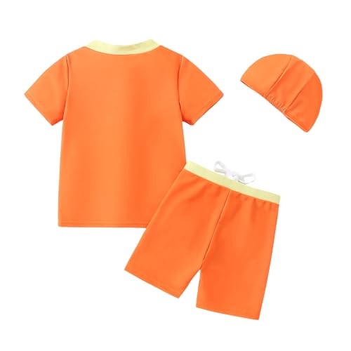 Toddler Boy Swimsuit 3 Piece Boys Swim Set Short Sleeve Boys Swim 3-4T Orange
