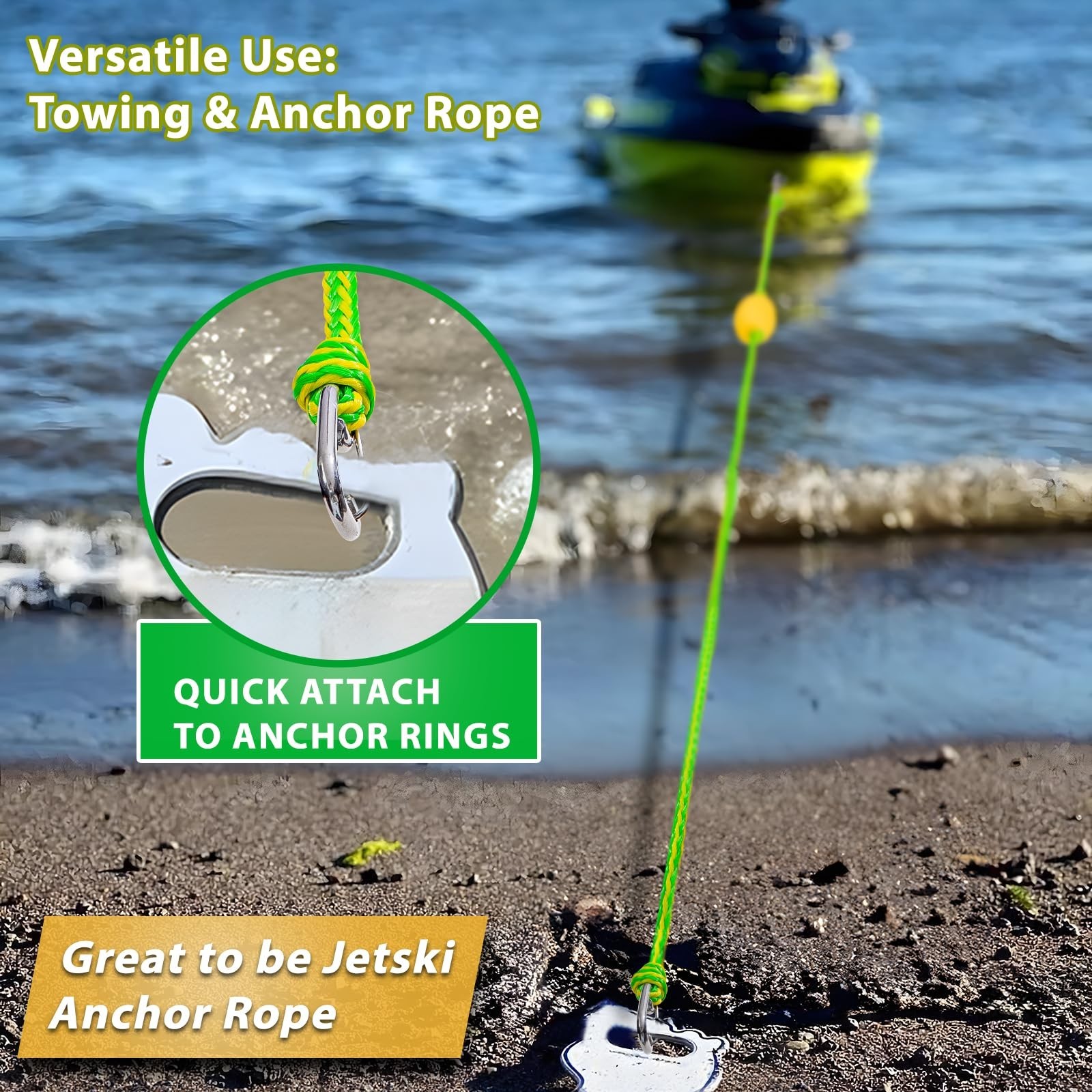 40FT Floating Tow Rope & Anchor Line for Jet Ski Rescue, PWC Recovery, 2200 lbs