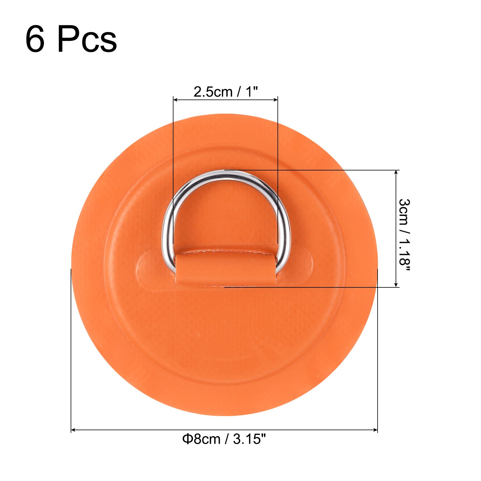 6 Pcs D-Ring Patch, Stainless Steel D-Ring PVC Patch No Glue Include, Orange