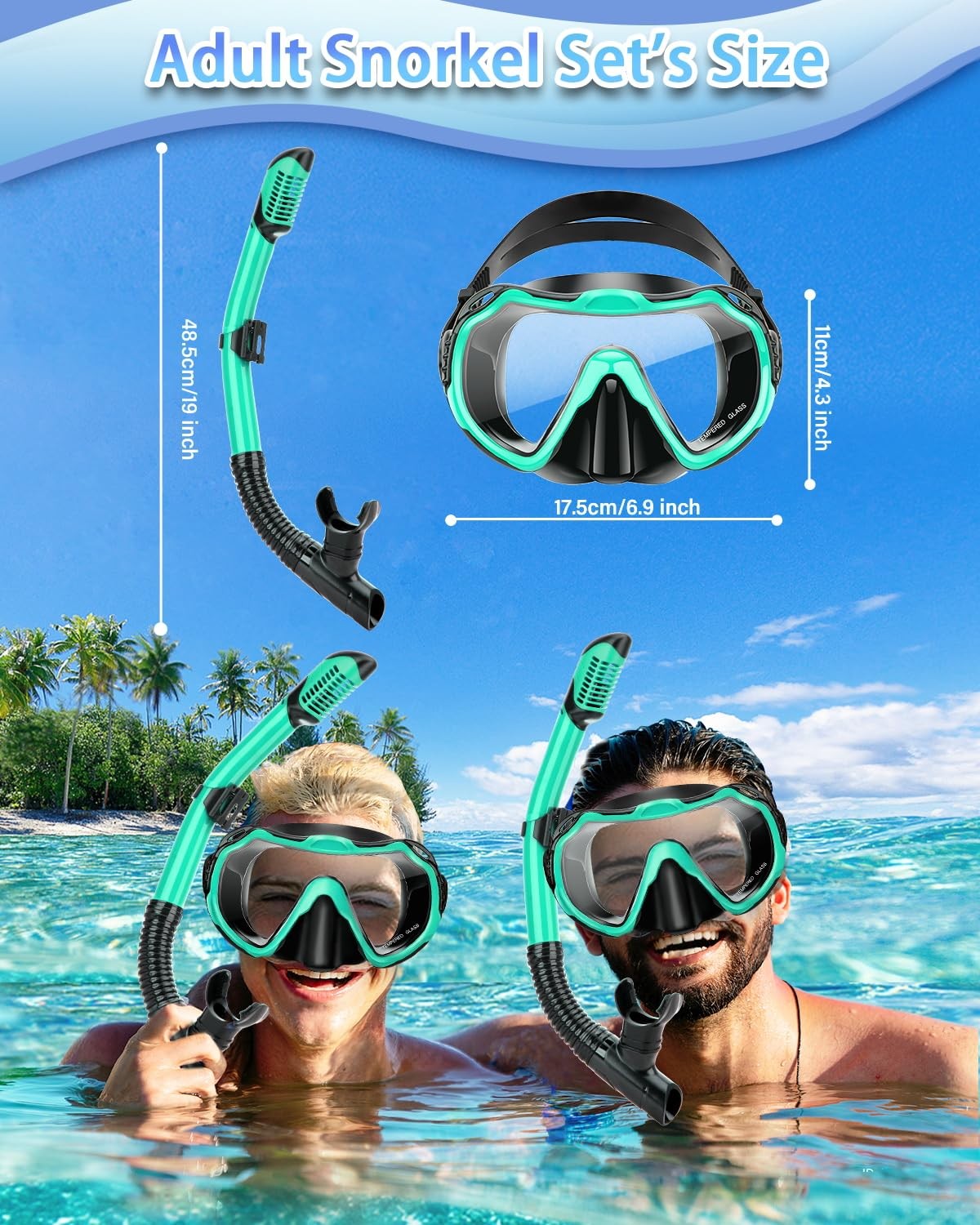 PIYAZI Snorkeling Gear for Adults, Adult 1 Set, Malachite Green (1 Set)