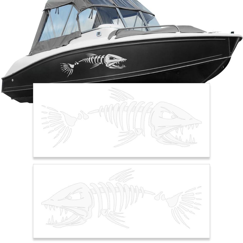 8″ W x 28″ L Large Size Boat Skeleton Fish Decals – Marine Shark Bone Decorat…