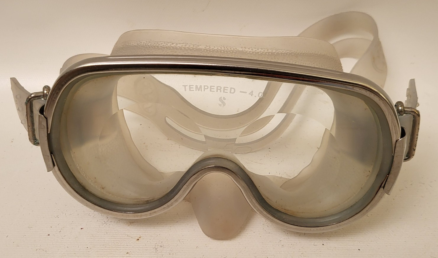 Vintage Scubapro Chrome & Tempered Glass Pro Scuba Snorkel Diving Goggles w/Box
