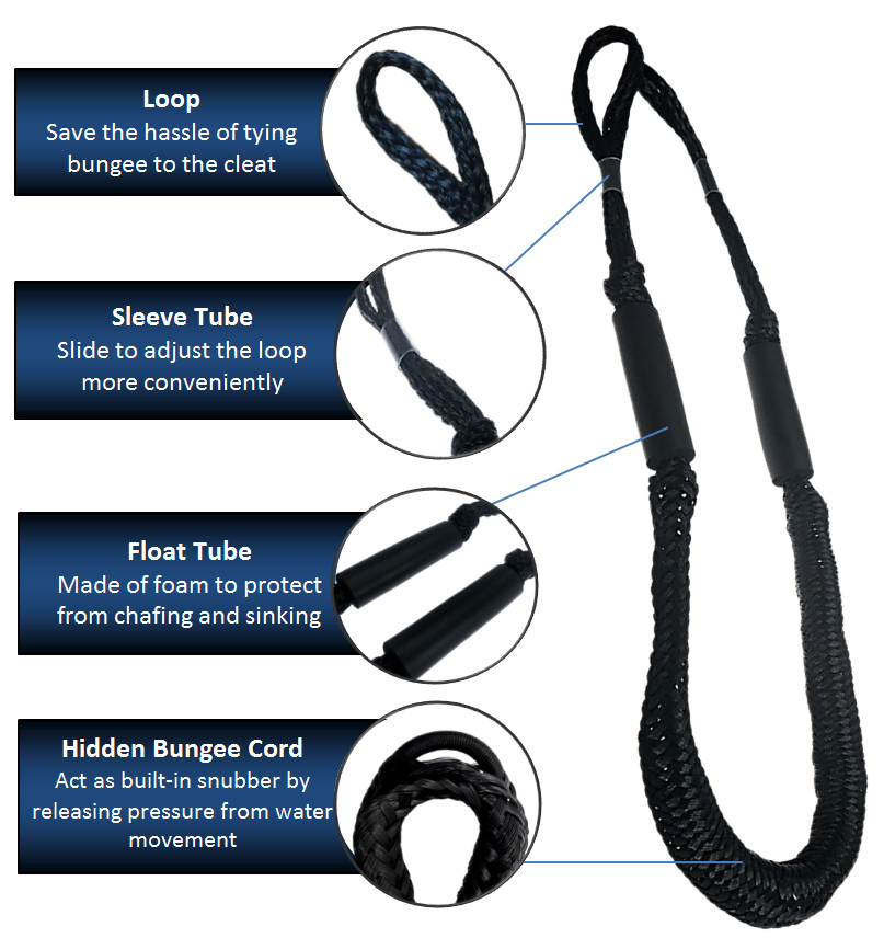 Pactrade Marine Bungee 2 Pieces Dock Line Mooring Rope 3ft EVA Foam Floats