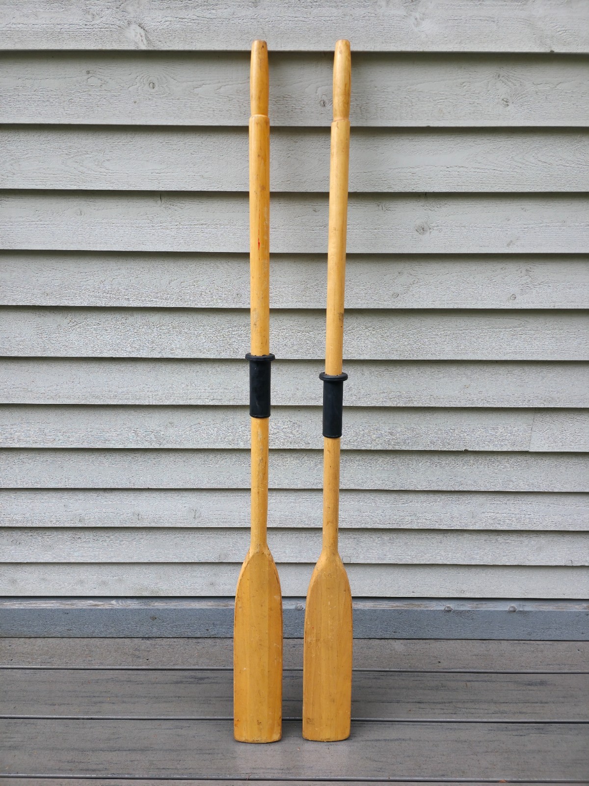 VINTAGE Old Wooden BLONDE Oars Paddles FEATHER BRAND Measures 59″