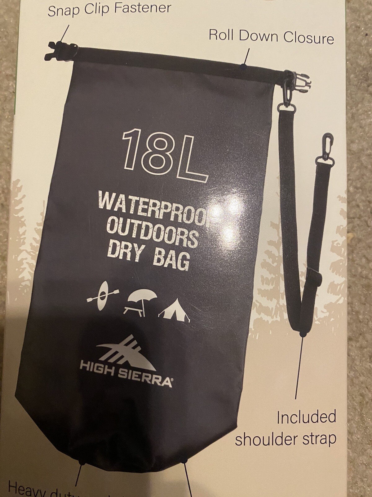 HIGH SIERRA WATERPROOF DRY BAG RUBBERIZED CAPACITY 4.7 GALLON / 18 LITERS Black