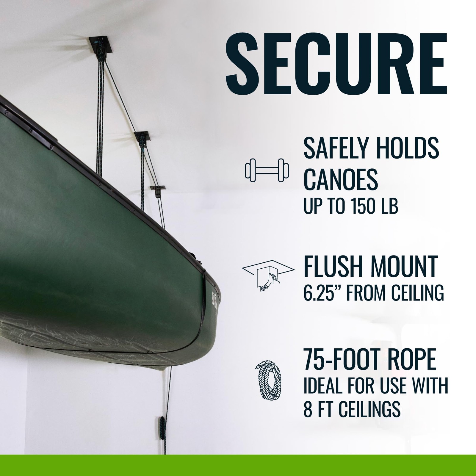 Heavy Duty Elite Canoe Hoist Easy-Lift Garage Pulley System Holds 150 lbs