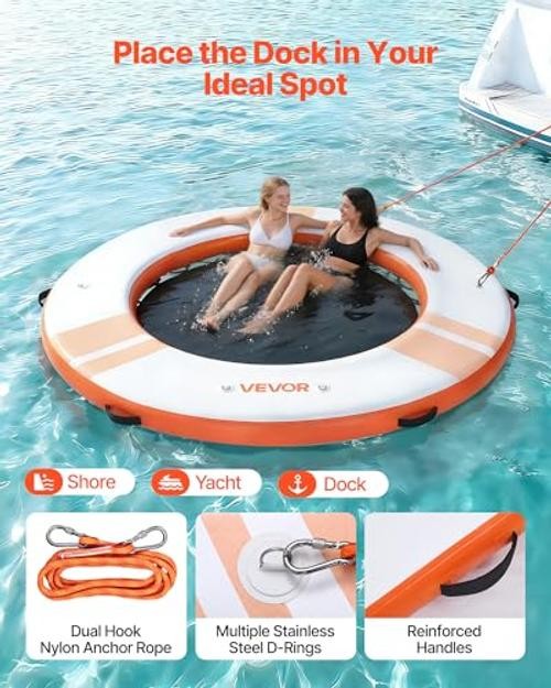 Inflatable Floating Dock, φ8 x 0.5 ft/2.44 m x 0.15 m White + Orange