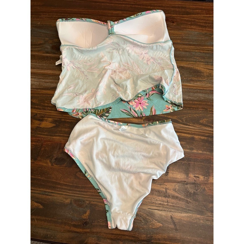 Tankini Swimsuit Top XXL & Bottom L Set Freshwater Floral Halter 2 Piece NWOT
