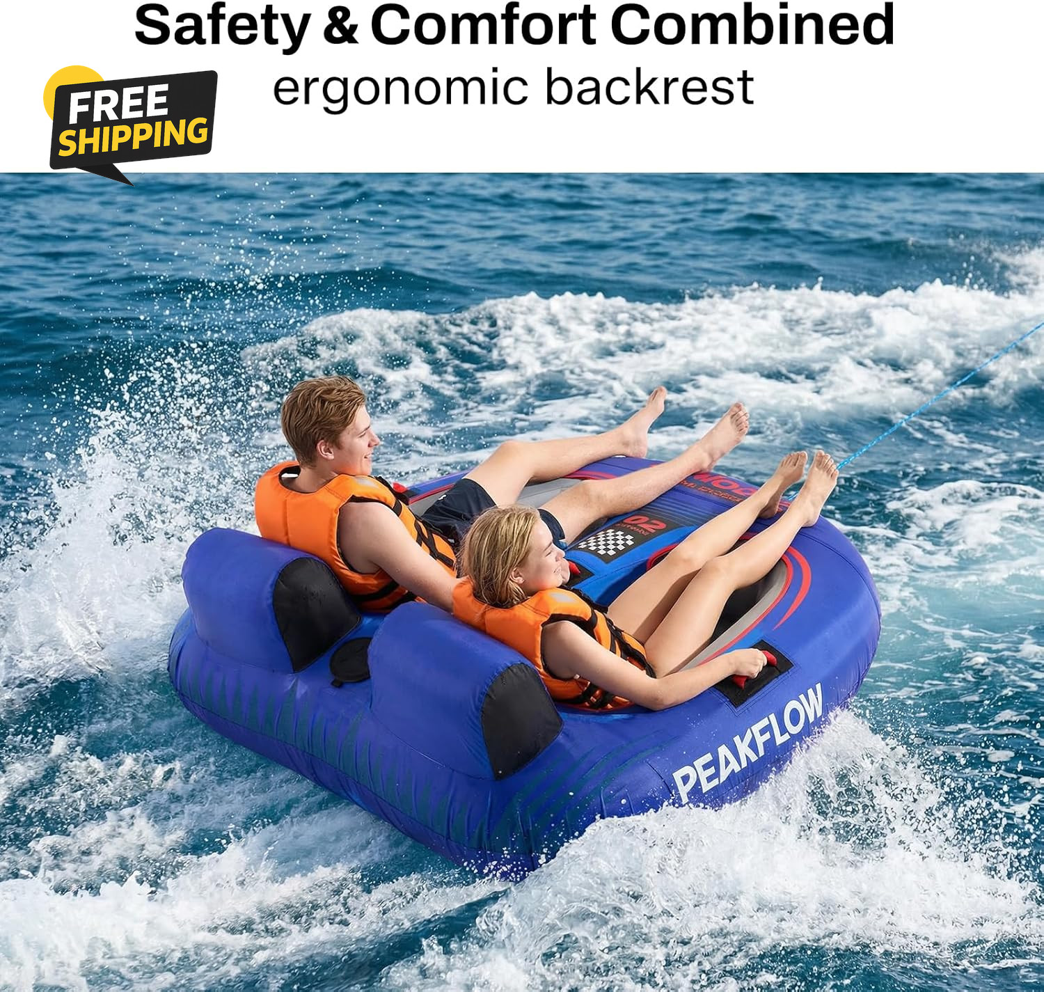 2 Person Towable Tube Boat Inflatable Towable Water Tube Lake Ocean 65x60in