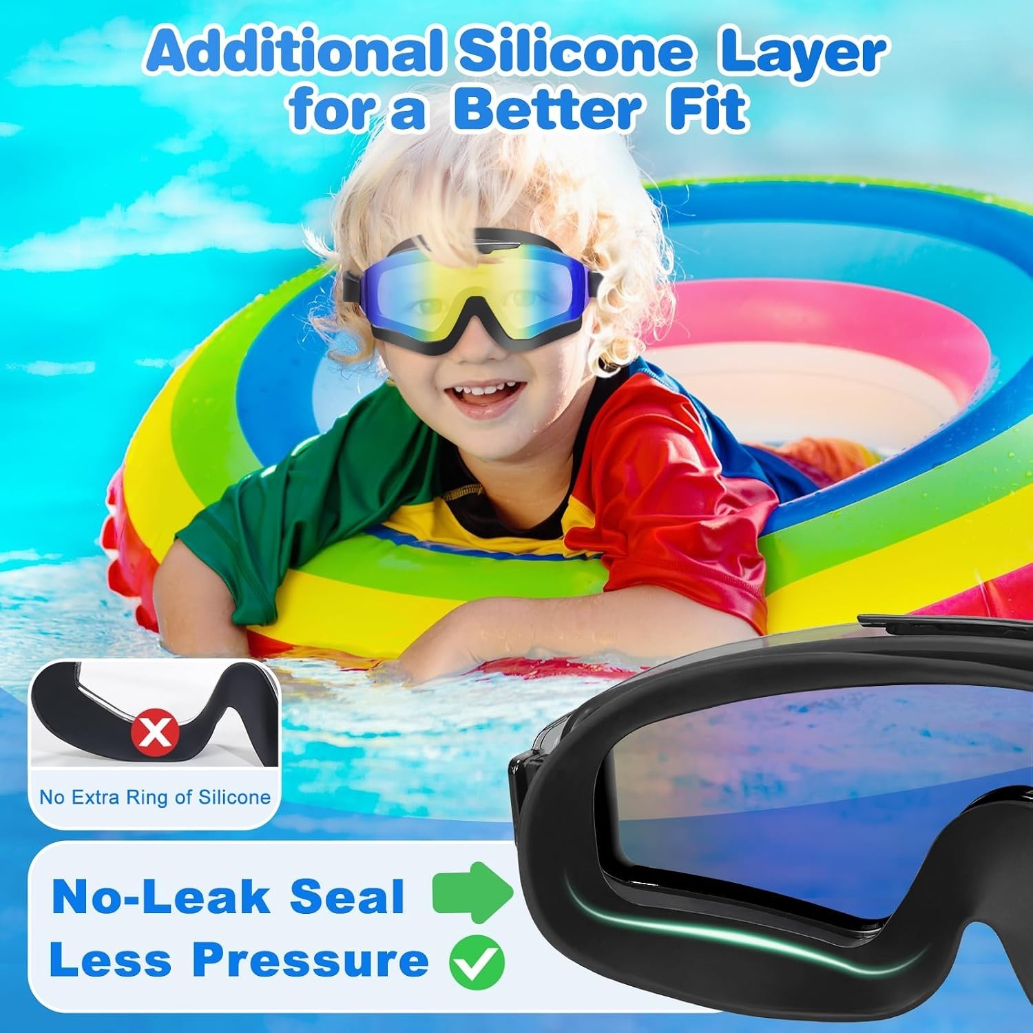 Kids Swim Goggles, 2 Pack, Age 8-16, Anti-Fog, UV Protection