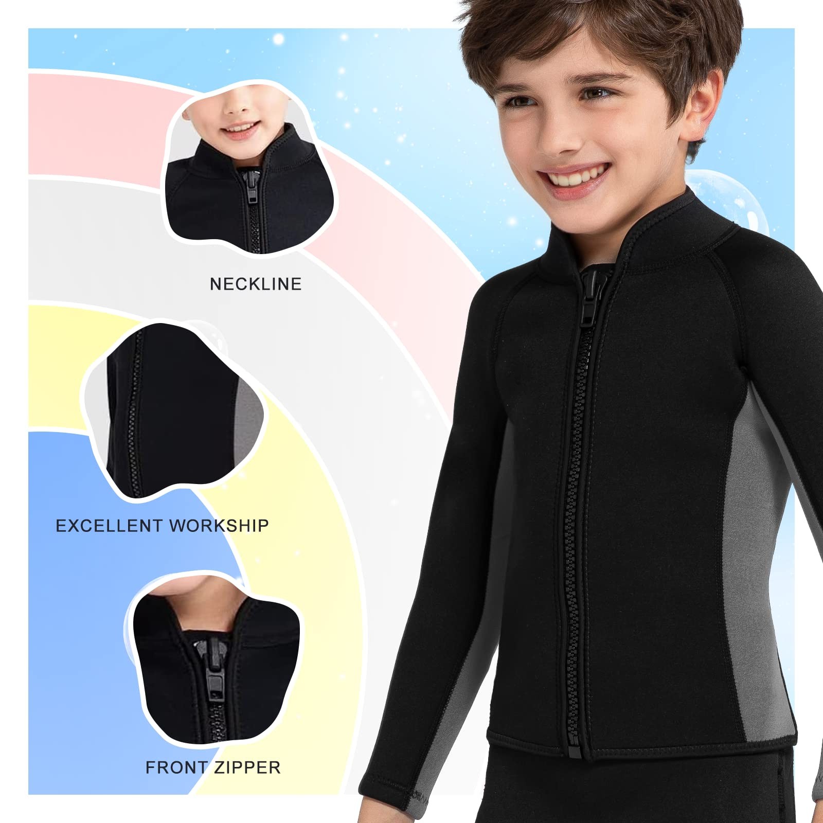 Intboss Kids Jackets 3Mm Tops Boys Long Sleeve Neoprene Wet Suit Jackets Front