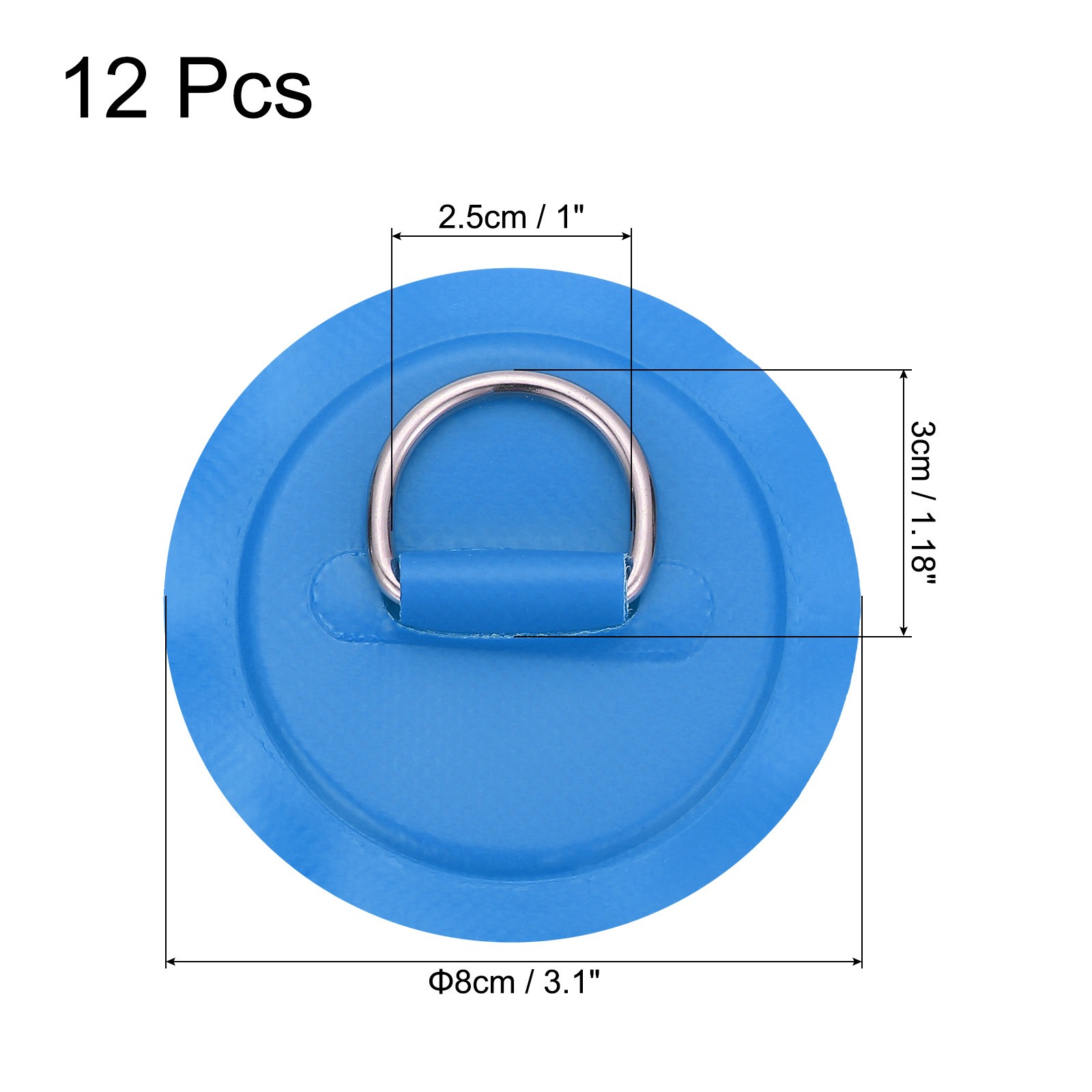 12Pcs 3.1″ Paddle Board D Rings Stainless Steel D-Ring Patch Blue