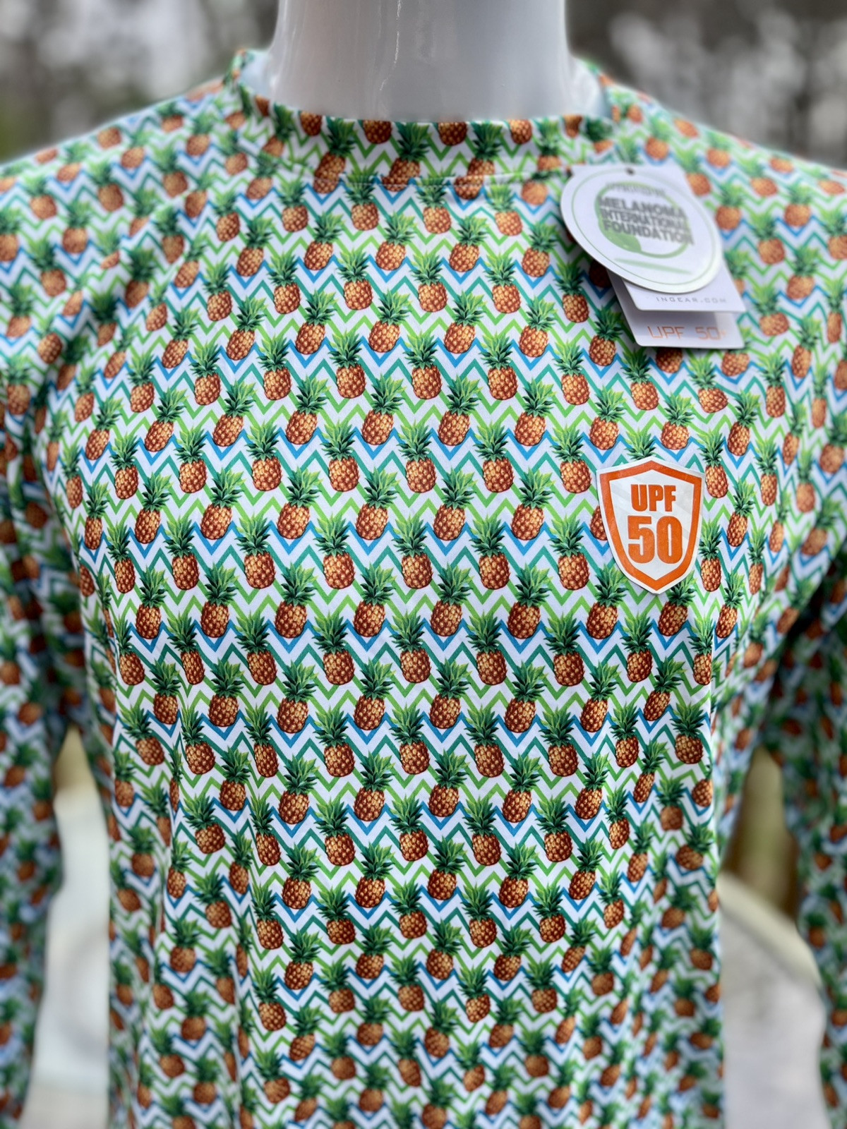 InGear Men’s UPF 50+ Rash Guard – Pineapple Print Long Sleeve Swim Shirt S-3XL