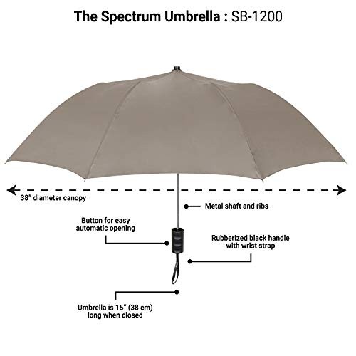Spectrum Popular Style 15″ Automatic Open Umbrella Light Weight Travel (Gray)