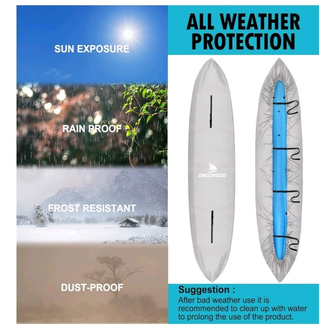 Obcursco 600D Medium Kayak Cover Waterproof 10.8-12ft Grey Fade Resistant