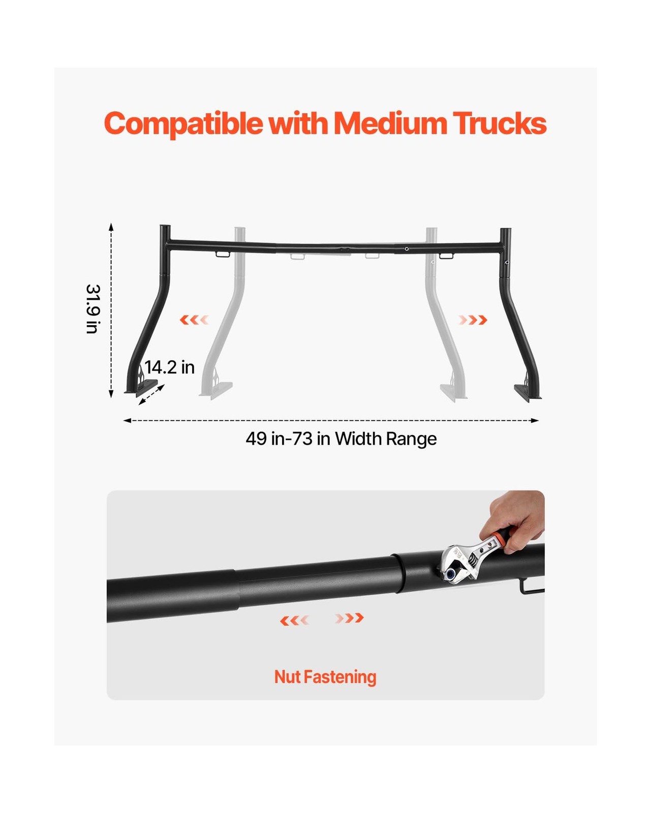 VEVOR Truck Ladder Rack, 49-73 in Width, Extendable Universal C… Fast USA SHIP