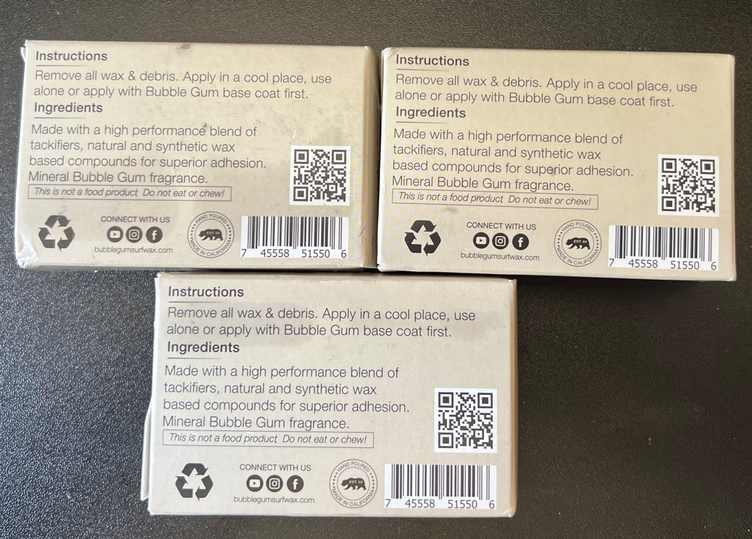 3 count Bubble Gum Surf Wax Premium Blend Cold Single Bar