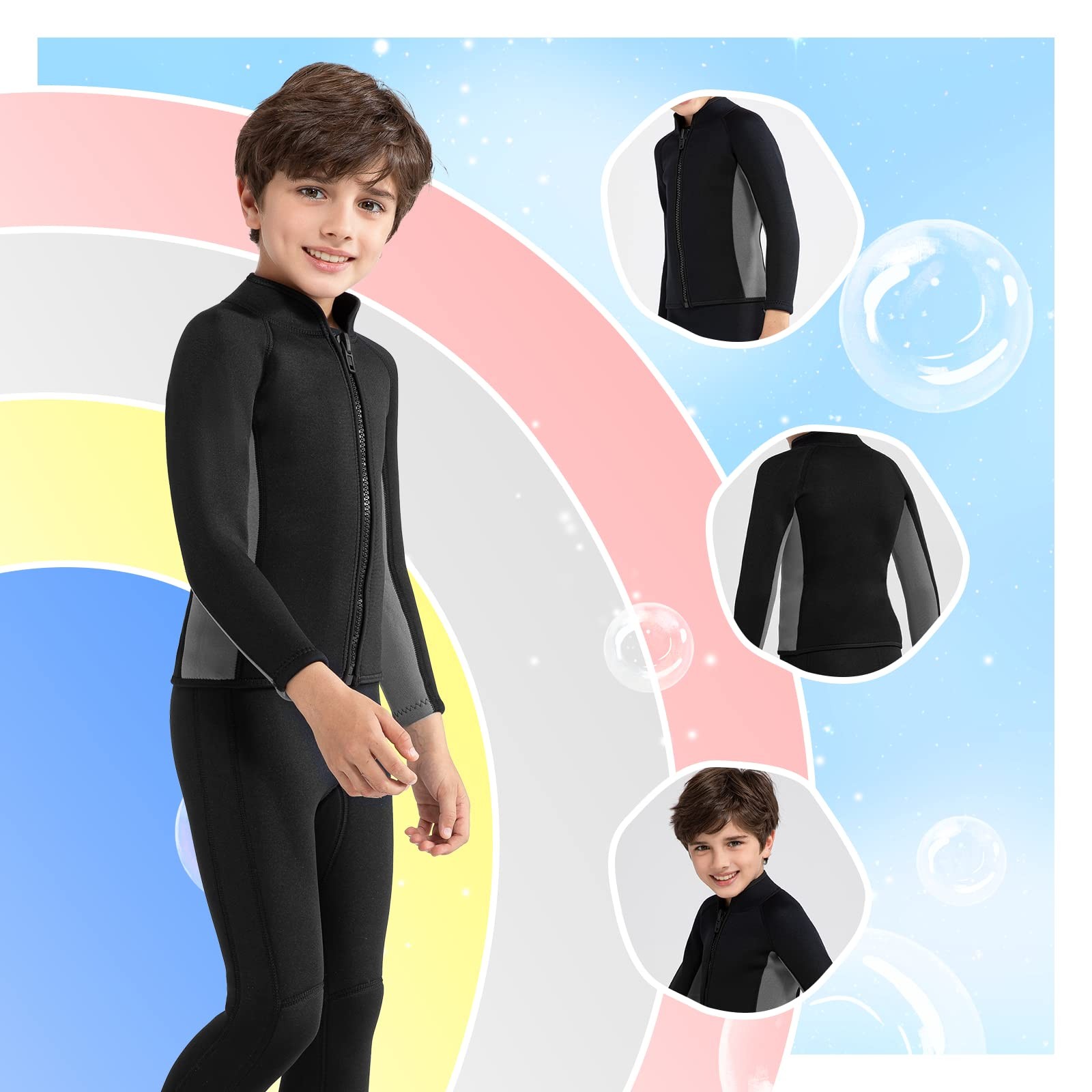 Intboss Kids Jackets 3Mm Tops Boys Long Sleeve Neoprene Wet Suit Jackets Front