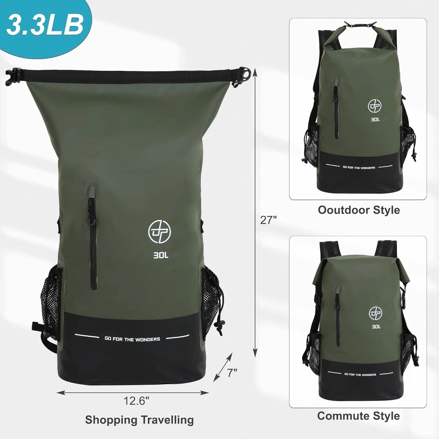 Waterproof Dry Bag 30L for Kayaking Hiking Camping Travel Backpack