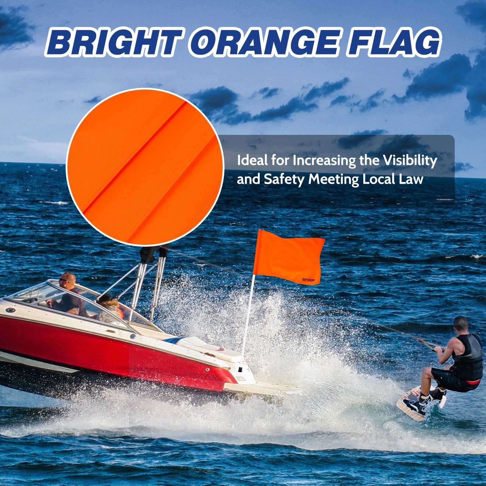 SETYPARY 48 Inch Orange Boat Flag with 3 Section Pole,