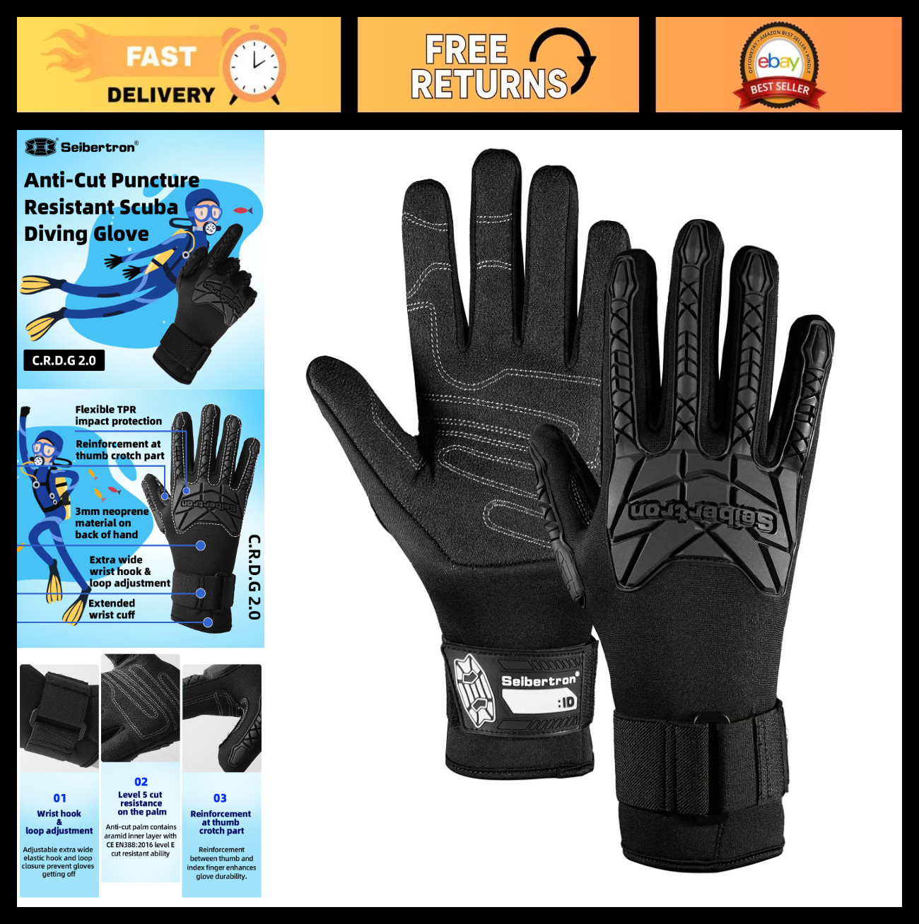Puncture Resistant Diving Gloves – Aramid Anti-Cut, C.R.D.G 1.0, Safety Gear