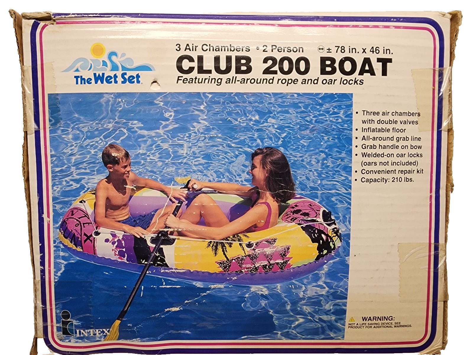 1996 INTEX The Wet Set Club 200 2 Person Inflatable Boat 3 Air Chambers 78×46