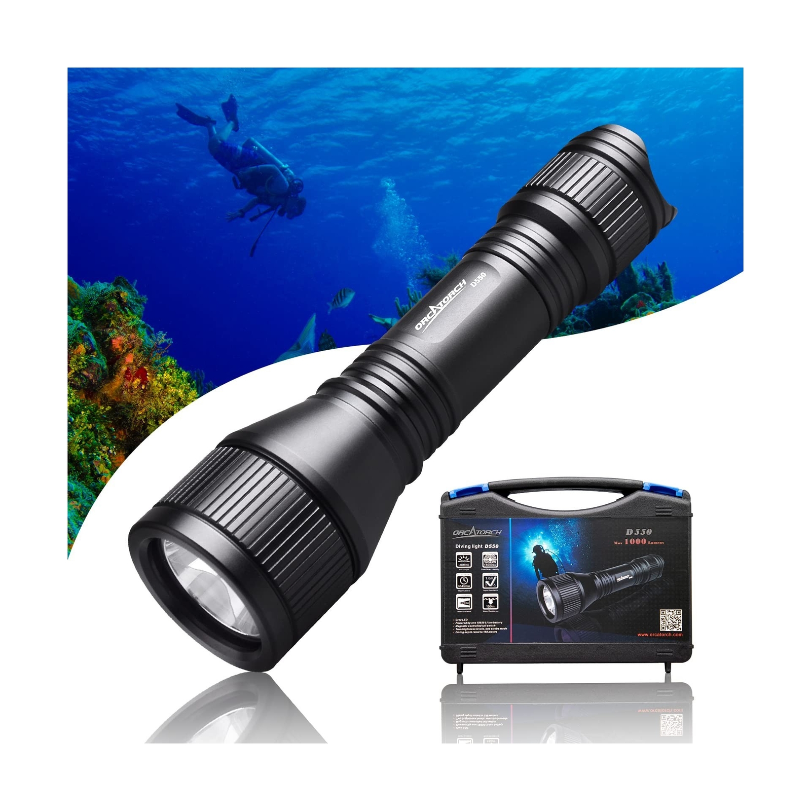 ORCATORCH D550 Scuba Dive Light, 1000 Lumens Super Bright Underwater LED Divi…