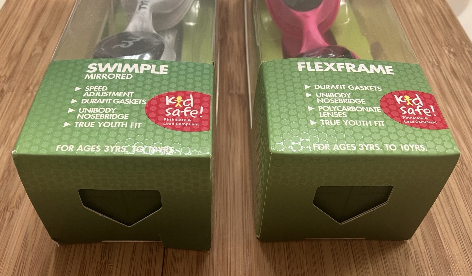 2 PACK TYR Kids Swim Goggles: 1 Swimple-Mirrored/Grey & 1 Flexframe-Tinted/Pink
