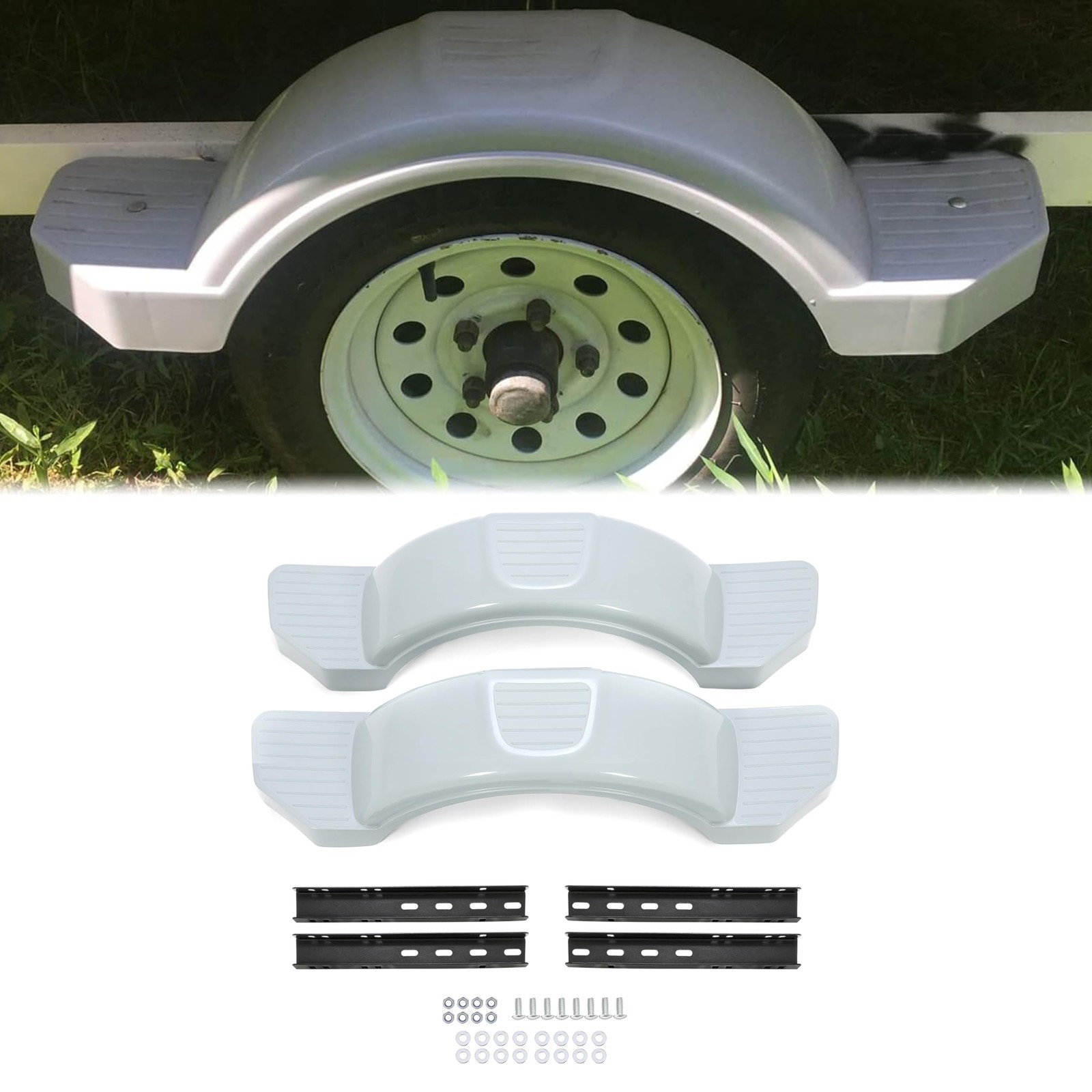 Pair Axle Trailers Fenders 12″ Wheels Tires Skirt Boat Molded 300lbs (Set of …