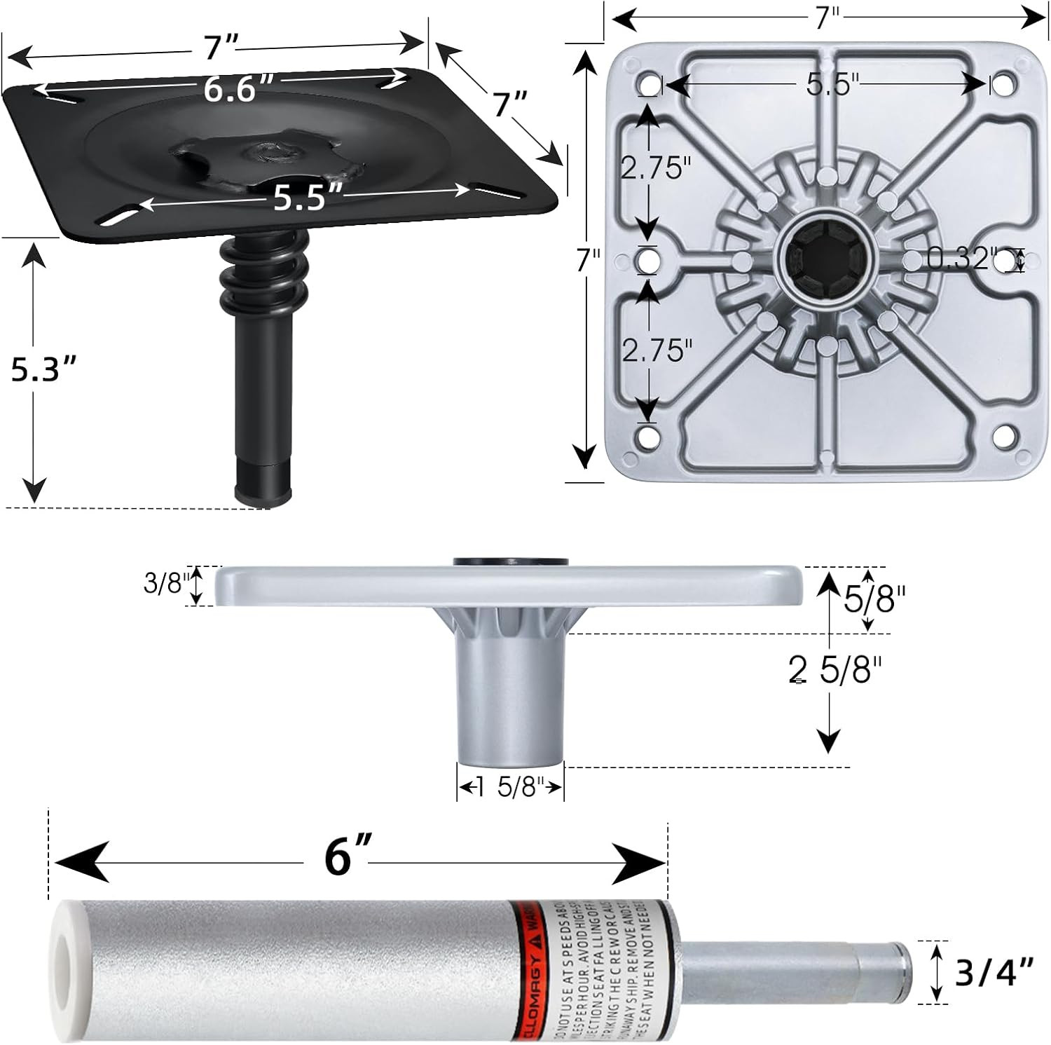 Boat Seat Pedestal Base Mount Kit 3/4″ Boat Seat Mount Pin Pedestal Kit | Includ