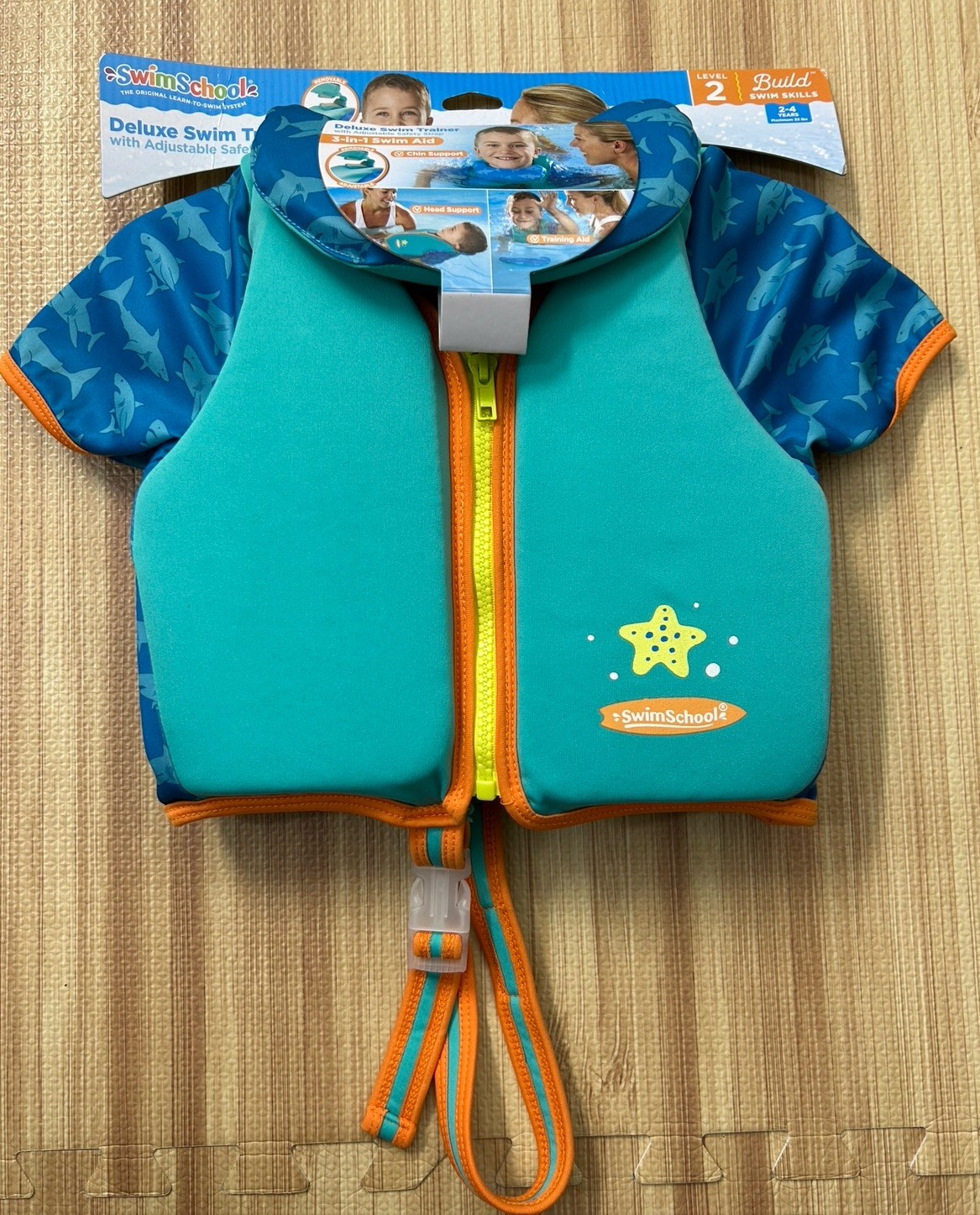 SwimSchool Deluxe 3-in-1 Swim Trainer Vest Level 2 Kids 2-4 Years Blue
