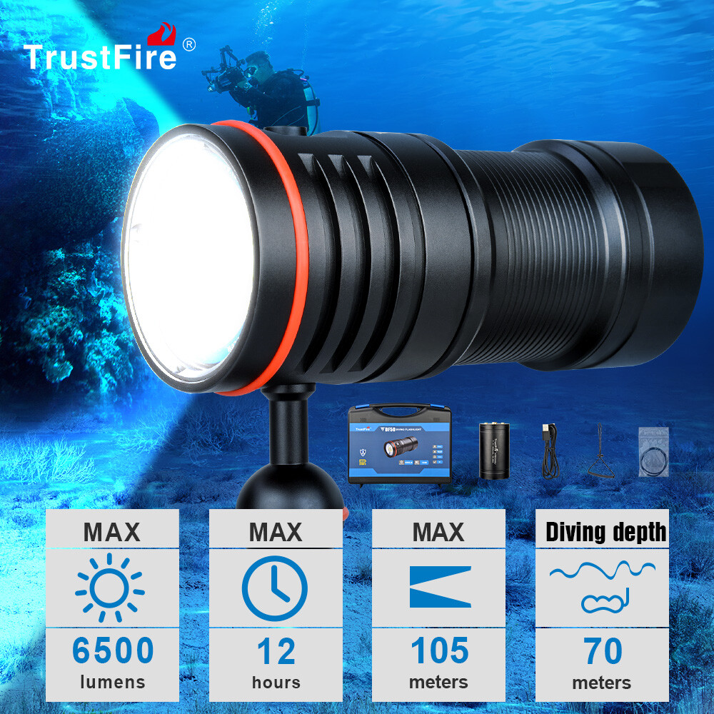 6500LM Super Bright Scuba Diving Lights Video Flashlight Underwater 70M Torch DF